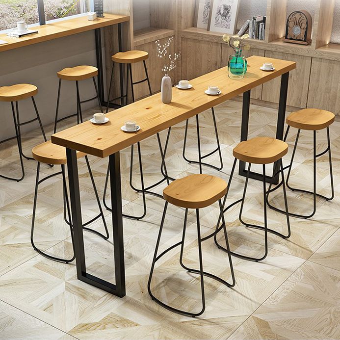 Solid Wood Bar Stool and Table Set 1/4/7 Pcs Black Iron Base Bar Table and Stools Clearhalo 'Bar Furniture' 'furn' 'furn_home_bar_bar_sets' 'Furniture' 'Home Bars & Bar Sets' 'home_bar_bar_sets' 'Kitchen & Dining Furniture' 1200x1200_7d04e01b-018b-497d-a4d9-5c68f435c41f