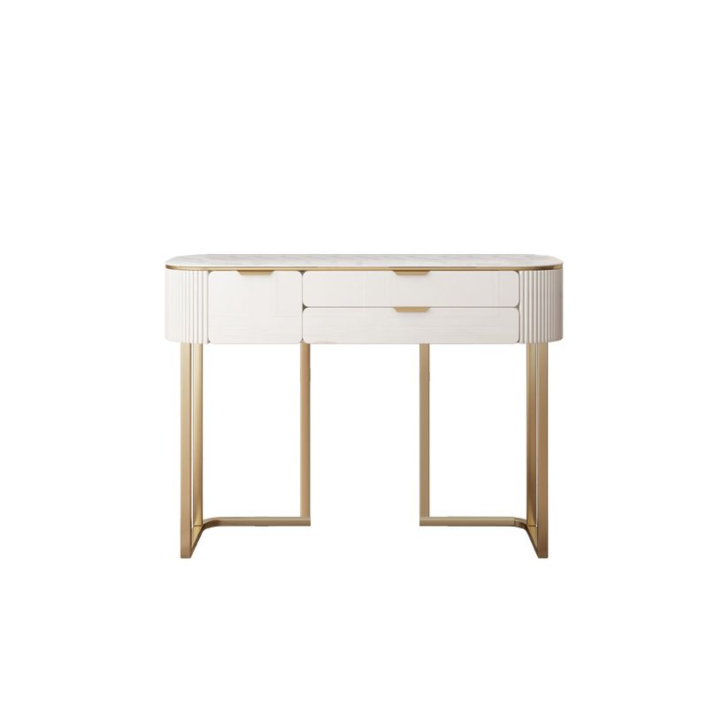 Slate Top Dressing Table Stool Set Glam Makeup Vanity Desk with Drawers