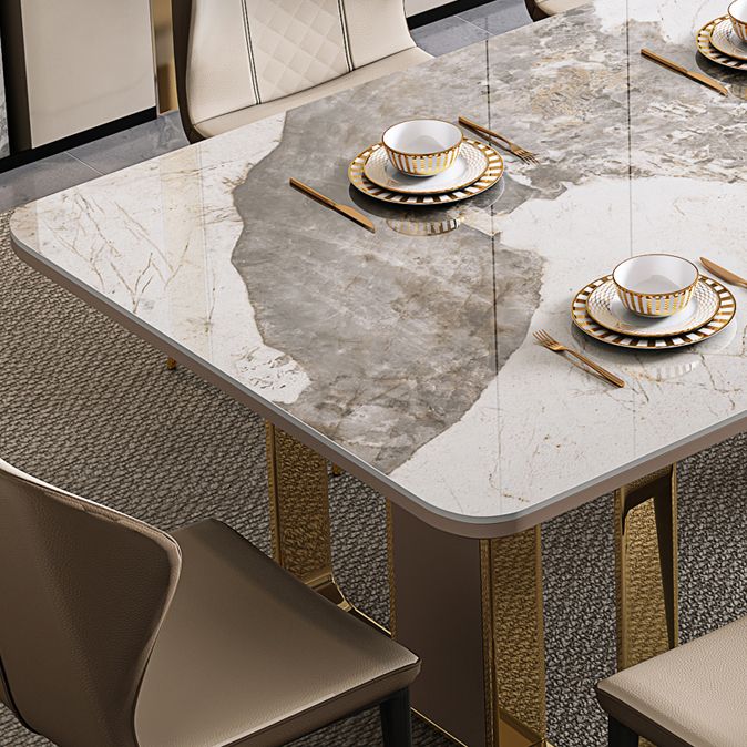 Traditional Luxury Sintered Stone Top Dining Table Rectangle Table With Metal Double Pedestal Clearhalo ' dining_table' 'Dining Tables & Seating' 'Dining Tables' 'furn' 'furn_dining_table' 'Furniture' 'furniture_dining_table' 'Kitchen & Dining Furniture' 'kitchen&dining_furn' 'kitchen' 'kitchen_dining_table' 1200x1200_7d0a661b-ba03-4d1a-8fa8-a68a2d81533b