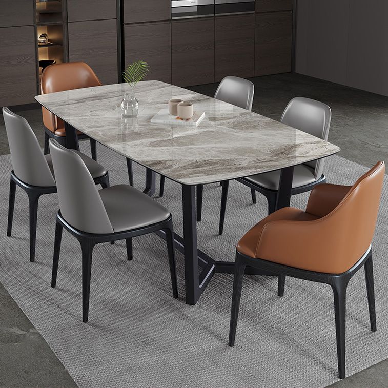 Rectangle Trestle Base Industrial Table Grey Tone Fixed Table with Sintered Stone Clearhalo ' dining_table' 'Dining Tables & Seating' 'Dining Tables' 'furn' 'furn_dining_table' 'Furniture' 'furniture_dining_table' 'Kitchen & Dining Furniture' 'kitchen&dining_furn' 'kitchen' 'kitchen_dining_table' 1200x1200_7d0b1356-6d0f-42aa-96e1-4d66659b7d19