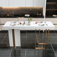 Glam Style Bar Table Rectangle Faux Marble Bar Dining Table with Double Pedestal