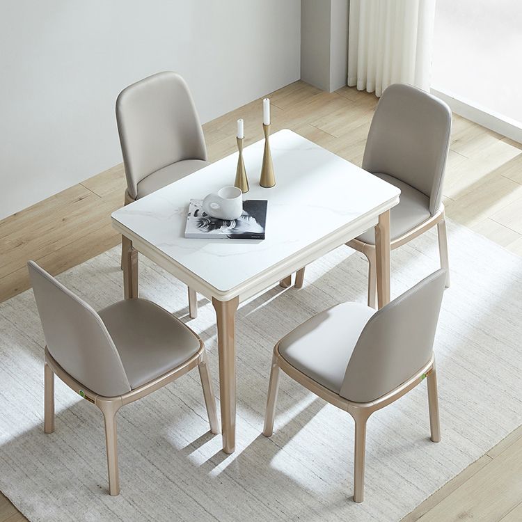 Table à manger évolutive en pierre moderne, pieds en bois pour salle à manger