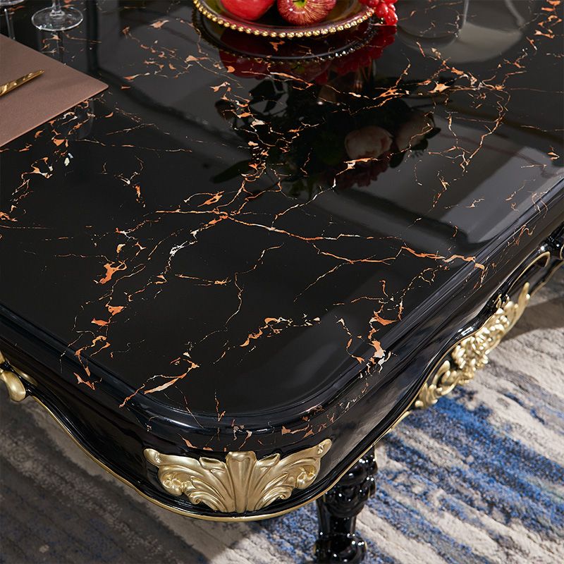 Glam Kitchen Table with Faux Marble Top Solid Wood Legs in Black Clearhalo 'Dining Tables & Seating' 'Dining Tables' 'dining_table' 'furn' 'furn_dining_table' 'Furniture' 'Kitchen & Dining Furniture' 1200x1200_7d111dd0-8c0e-4097-a3bc-ed5d01a5c2b0