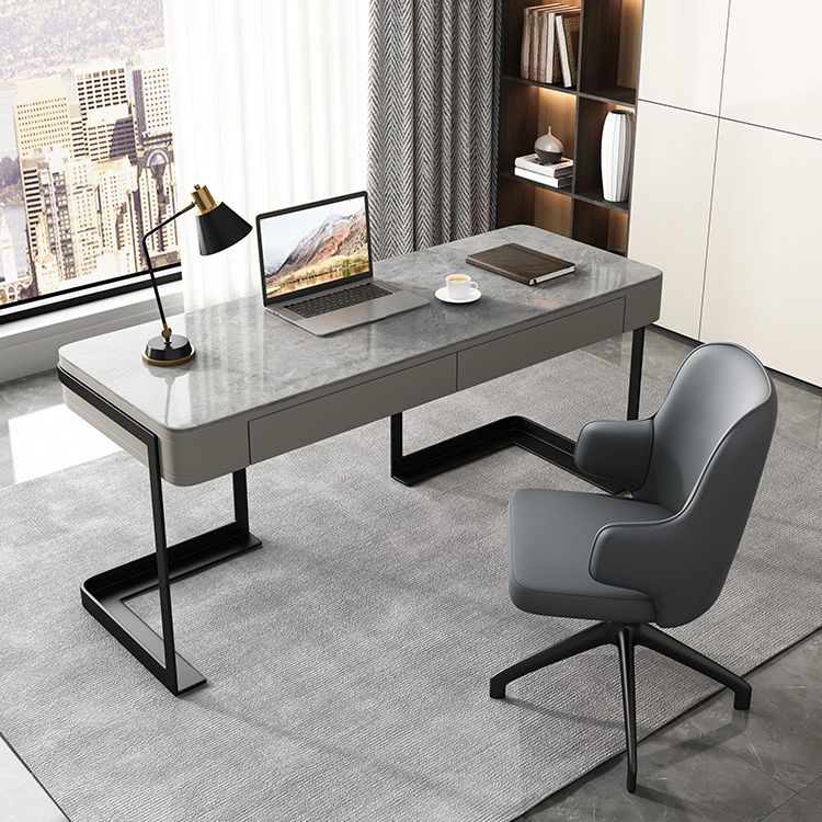 Moderner Steinkrümmungstisch 23.62 "großer grauer Schreibtisch mit 2 Schubladen