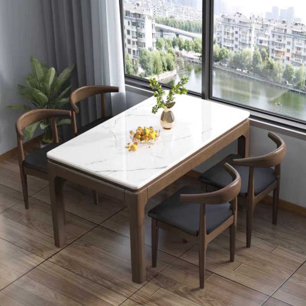 Traditional Fixed Marble Top Dining Room Table with 4 Solid Wood Legs for Kitchen Dining Set Clearhalo 'Dining Room Sets' 'Dining Tables & Seating' 'dining_room_set' 'furn' 'furn_dining_room_set' 'Furniture' 'furniture_dining_room_set' 'Kitchen & Dining Furniture' 'kitchen&dining_furn' 'kitchen' 1200x1200_7d1cd9bf-280c-48e6-b3e1-29f8b2ce55af