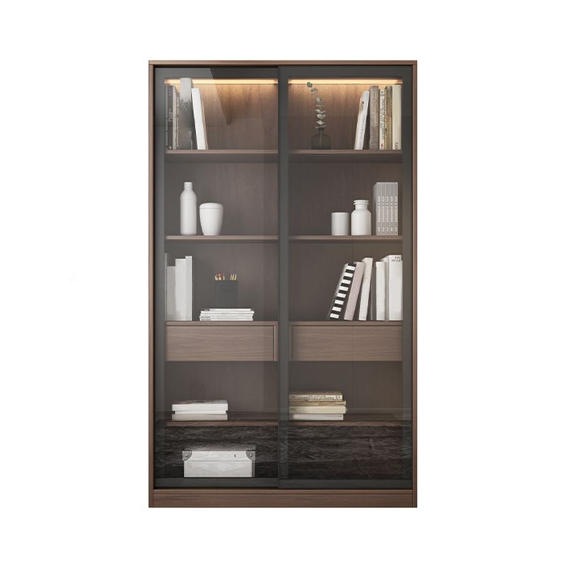 Faux Wood Modern Storage Cabinet Sliding Doors Display Cabinet with 2 Drawers Clearhalo 'Display & China Cabinets' 'display_china_cabinets' 'furn' 'furn_display_china_cabinets' 'Furniture' 'Kitchen & Dining Furniture' 1200x1200_7d1e79dc-7470-414a-8007-ad02147fa7d0