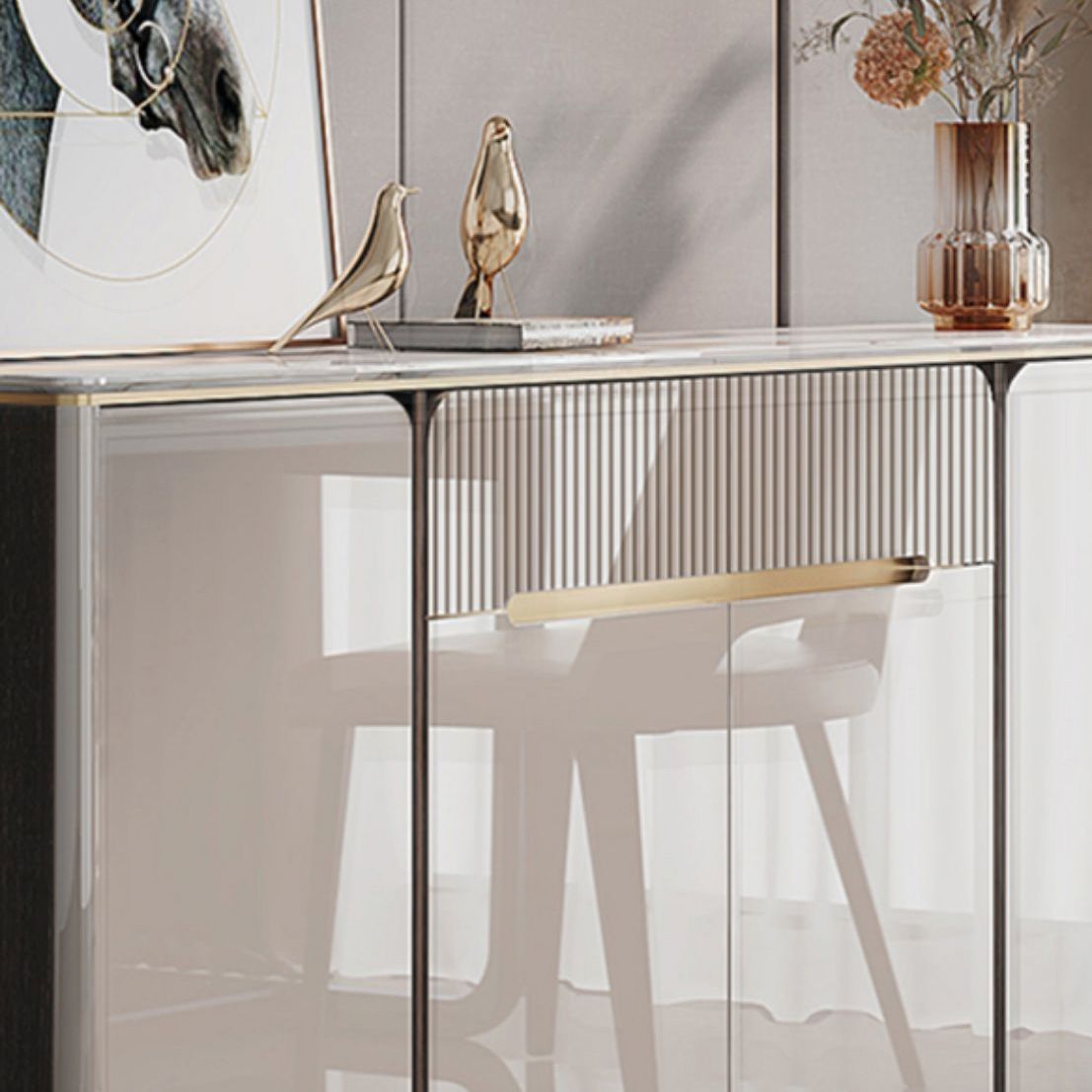 Scheda laterale moderna per scaffalature regolabili in pietra di calcolo con cassetti e armadi