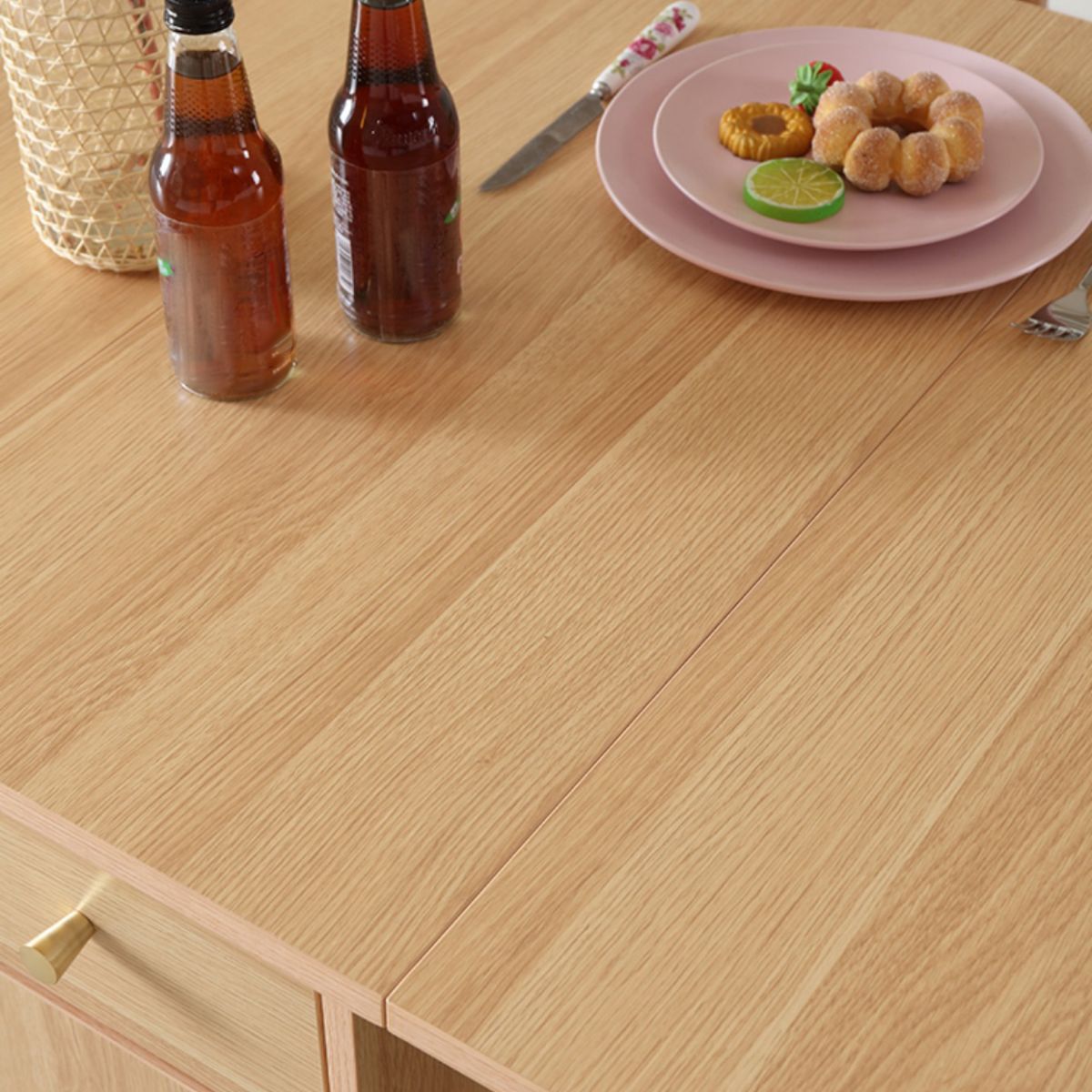 Modern Folding Dining Table Extendable for Small Spaces in Natural Clearhalo 'Dining Tables & Seating' 'Dining Tables' 'dining_table' 'furn' 'furn_dining_table' 'Furniture' 'Kitchen & Dining Furniture' 1200x1200_7d1fa1ae-f299-432c-a883-dc6c78573556