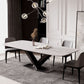 Modern Stone Top White Rectangular Dining Table with Black X-Base Clearhalo 'Dining Tables & Seating' 'Dining Tables' 'dining_table' 'furn' 'furn_dining_table' 'Furniture' 'Kitchen & Dining Furniture' 1200x1200_7d207da6-09ce-4d37-9437-c2d428247780