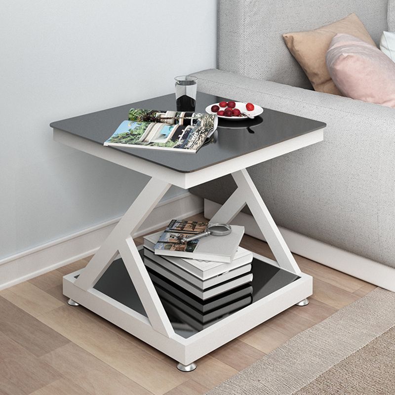 Tempered Glass Side Table Square Black and White Accent Side Table Clearhalo 'Coffee & Accent Tables' 'End & Side Tables' 'end_side_table' 'Furniture' 'furniture_end_side_table' 'Living Room Furniture' 1200x1200_7d214199-8059-4a23-80a5-f5ae2582f8db