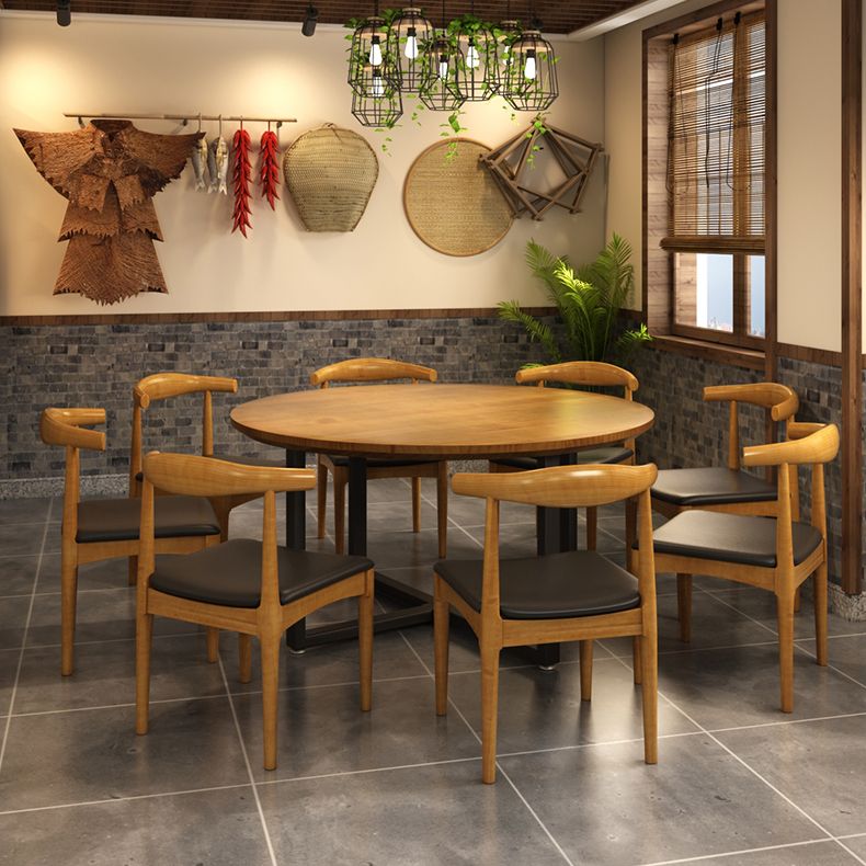 Contemporary Style Wood Dining Table Round Shape Table with Metallic Trestle Base Clearhalo ' dining_table' 'Dining Tables & Seating' 'Dining Tables' 'furn' 'furn_dining_table' 'Furniture' 'furniture_dining_table' 'Kitchen & Dining Furniture' 'kitchen&dining_furn' 'kitchen' 'kitchen_dining_table' 1200x1200_7d230169-e4f0-40d1-88e1-d551c8ae73f5