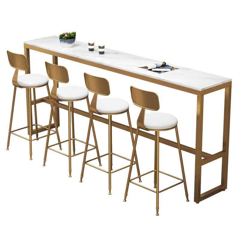 White Faux Marble Bar Height Table Glam Rectangle Bar Dining Table
