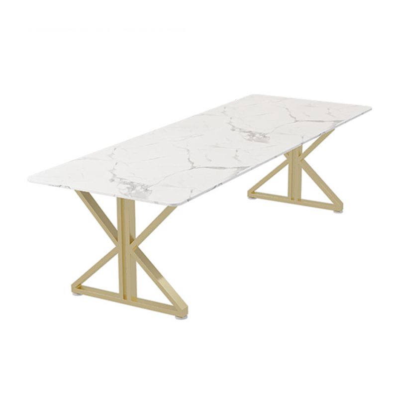 Mesa de comedor de estilo moderno de metal Mesa superior de piedra sinterizada para comedor