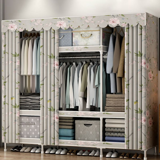 Contemporary Style Metal Wardrobe Cloth Rod Included Wardrobe Closet With Shelves