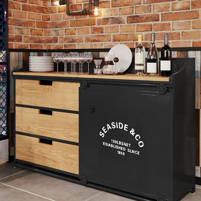 Modern Iron and Wood Sideboard 35"H Dining Room 3 Drawer Server with Sliding Door Clearhalo 'buffet_sideboard' 'Buffets & Sideboards' 'furn' 'furn_buffet_sideboard' 'Furniture' 'Kitchen & Dining Furniture' 1200x1200_7d2d29ce-fb5b-45fc-92f2-c31605be20c1