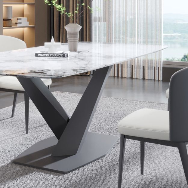 現代的な長方形の焼結された石のトップメタルベースダイニングテーブルセット