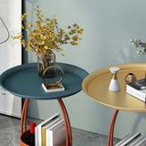 ミッドセンチュリーラウンドトレイトップサイドテーブル保管付きの鉄の台座エンドテーブル