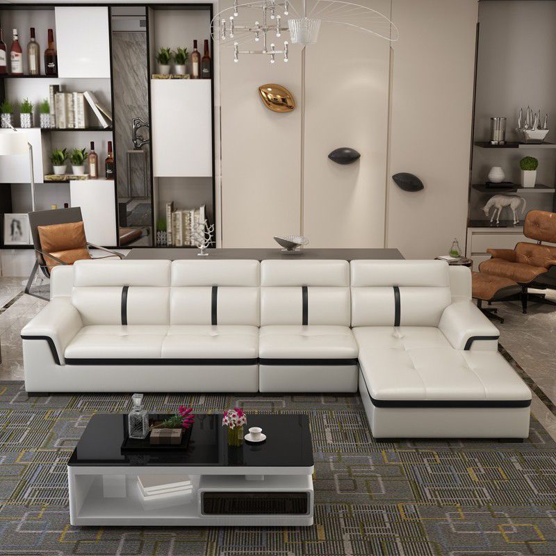 Gorgeous Style Seating White Black Sofa with Pillow Back Sofa Clearhalo 'furn' 'furn_sectionals' 'Furniture' 'furniture_sectionals' 'Living Room Furniture' 'Sectionals' 1200x1200_7d4055e3-fcea-47c7-abef-d6792486106d