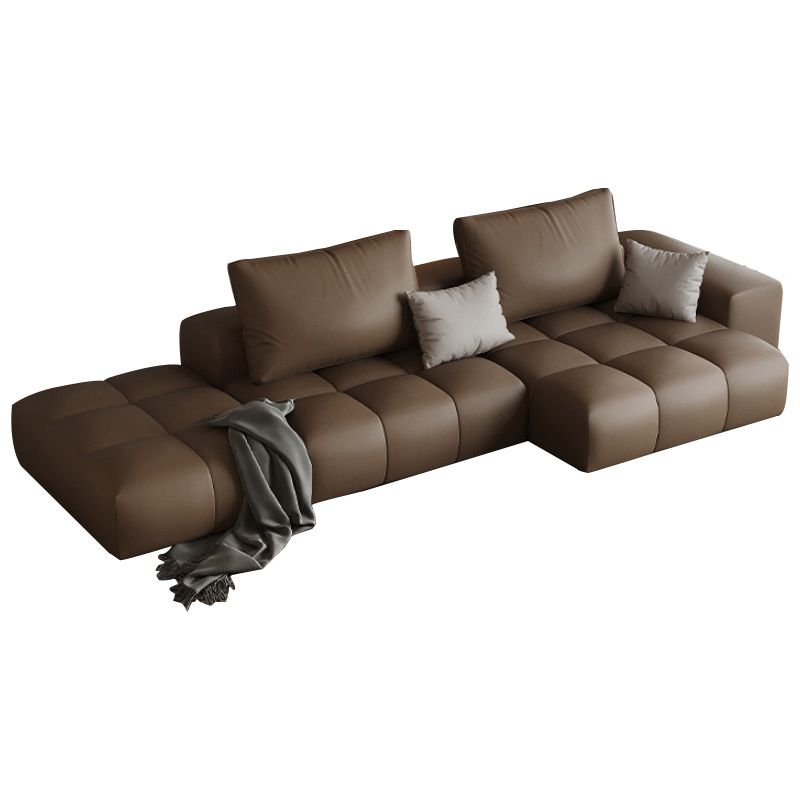 Dark Brown Faux Leather Sectional Stain-Resistant One Arm Sectional for Living Room Clearhalo 'furn' 'furn_sectionals' 'Furniture' 'Living Room Furniture' 'Sectionals' 1200x1200_7d40adf2-490c-4a94-9687-78c9996fbac9