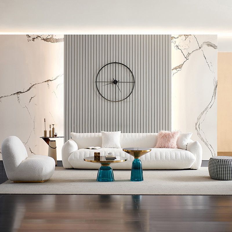 Modern 28.74" H Wool Recessed Arm Sofa in White for Living Room