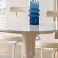 Contemporary Oval Stone Top Dining Table with White Steel Double Pedestal Base