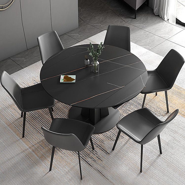 Contemporary Round Dining Table Sintered Stone Table with Metal Base for Kitchen