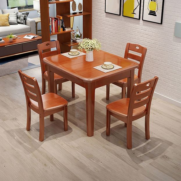 Rectangle 4 Legs Vintage Dining Table Wood Color Extendable Table of Solid Wood Clearhalo ' dining_table' 'Dining Tables & Seating' 'Dining Tables' 'furn' 'furn_dining_table' 'Furniture' 'furniture_dining_table' 'Kitchen & Dining Furniture' 'kitchen&dining_furn' 'kitchen' 'kitchen_dining_table' 1200x1200_7d474e81-bf99-4446-89c9-2fd48ad71325