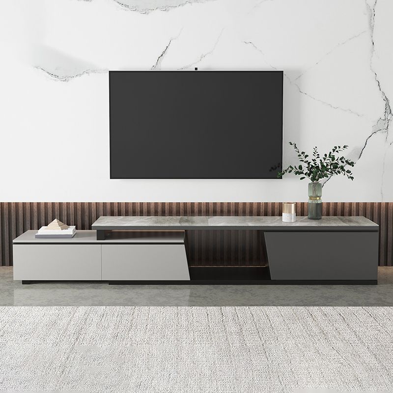 Soporte de televisión de esquina contemporáneo de 70 " / 90", gabinete de televisión de madera diseñado en gris