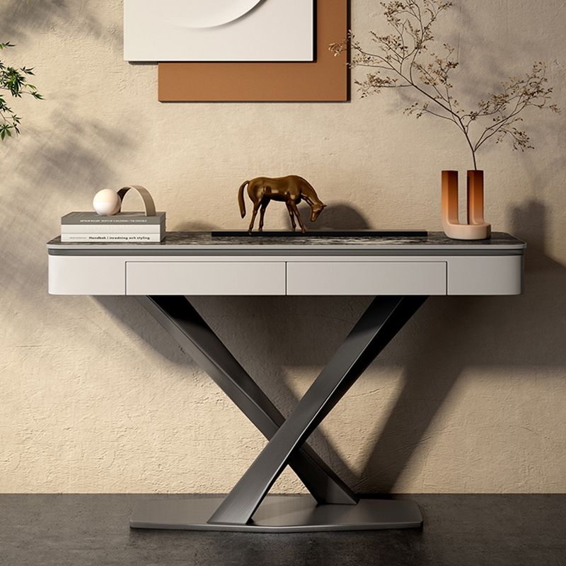 Glam Rectangle Console Sofa Table with Stainless Steel Bracket for Hall
