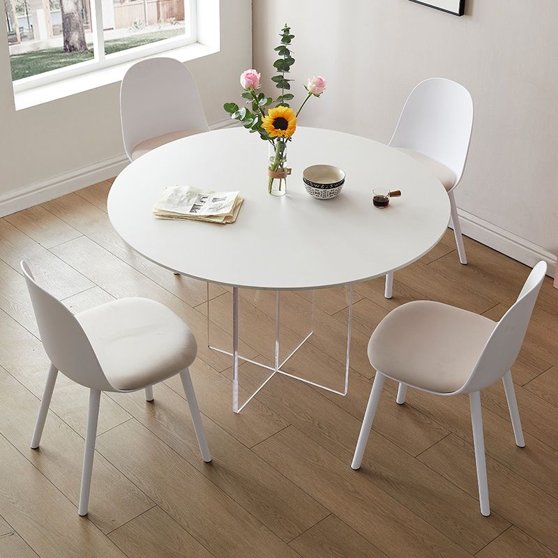 Modern Dining Set 1/3/4/5 Pcs Round Dining Table with Side Chairs in White Clearhalo 'Dining Room Sets' 'Dining Tables & Seating' 'dining_room_set' 'furn' 'furn_dining_room_set' 'Furniture' 'Kitchen & Dining Furniture' 1200x1200_7d48b18b-ff2f-4909-90ef-6ef9b8e6b736