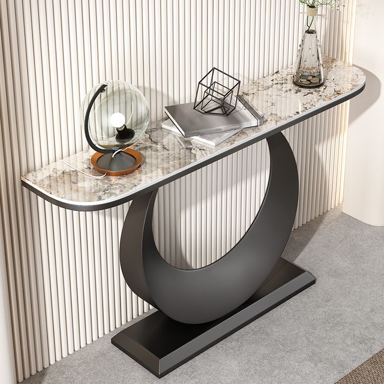 Glam Stone Console Accent Table Half Moon Console Sofa Table for Hall Clearhalo 'Console Tables' 'console_tables' 'Entry & Mudroom Furniture' 'furn' 'furn_console_tables' 'Furniture' 1200x1200_7d4a625c-6404-4887-92f3-9a89fd709ba1