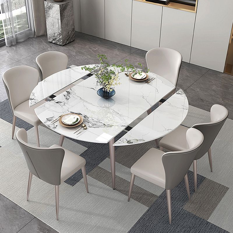 Mesa de comedor contemporánea con base metálica Mesa de comedor de piedra rectangular