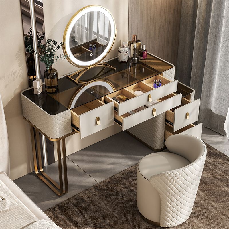 Glam Mirrored Glass Vanity Desk Bedroom Vanity Dressing Table with Drawer