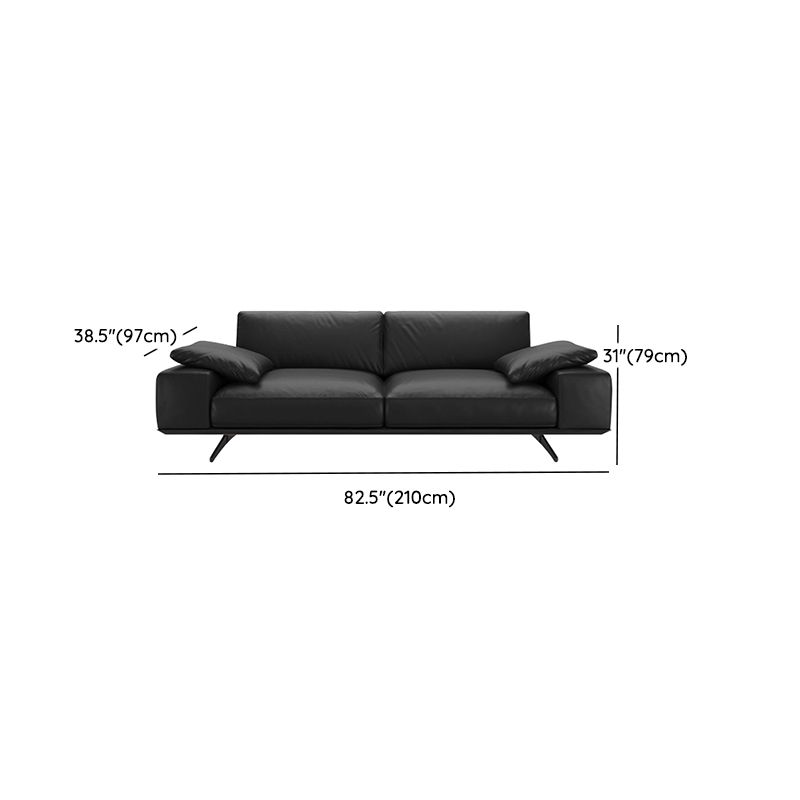 Leather Sofa in Black Stain Resistant Living Room Seating with Pillows