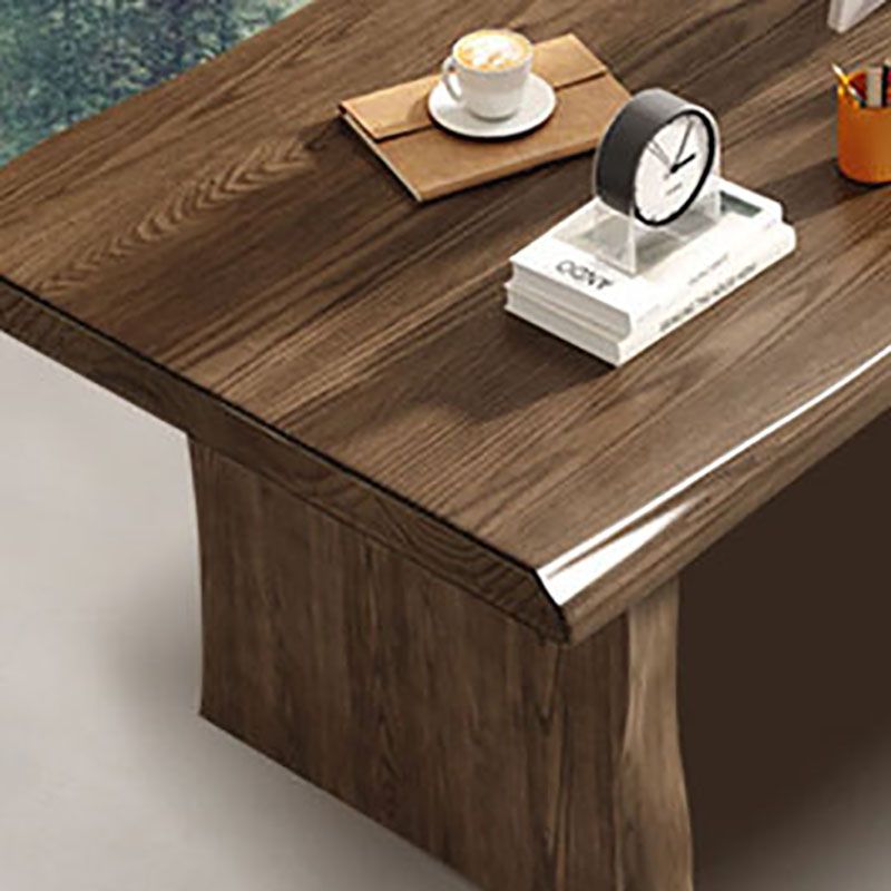 Moderne dubbele voetstuk eettafel vaste houten eetkamer keukentafel in bruin