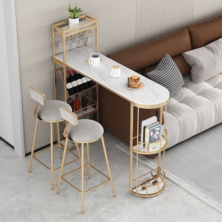 Set da bistrot stile glam Tavolo da bar in pietra da 1/3 pezzi con sgabelli imbottiti