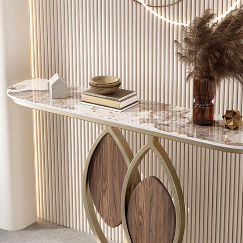 Glam Iron Console Sofa Tafel Half Moon Stone Console Accent Table voor Hall