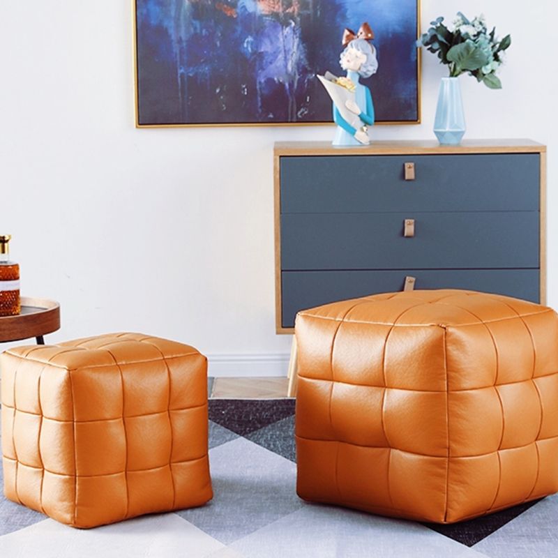 Contemporary Pouf Ottoman Genuine Leather Upholstered Tufted Square Ottoman Clearhalo 'furn' 'furn_ottomans_poufs' 'Furniture' 'Living Room Furniture' 'Ottomans & Poufs' 'ottomans_poufs' 1200x1200_7d572322-e876-4e5a-b297-6694ca8d4b9f