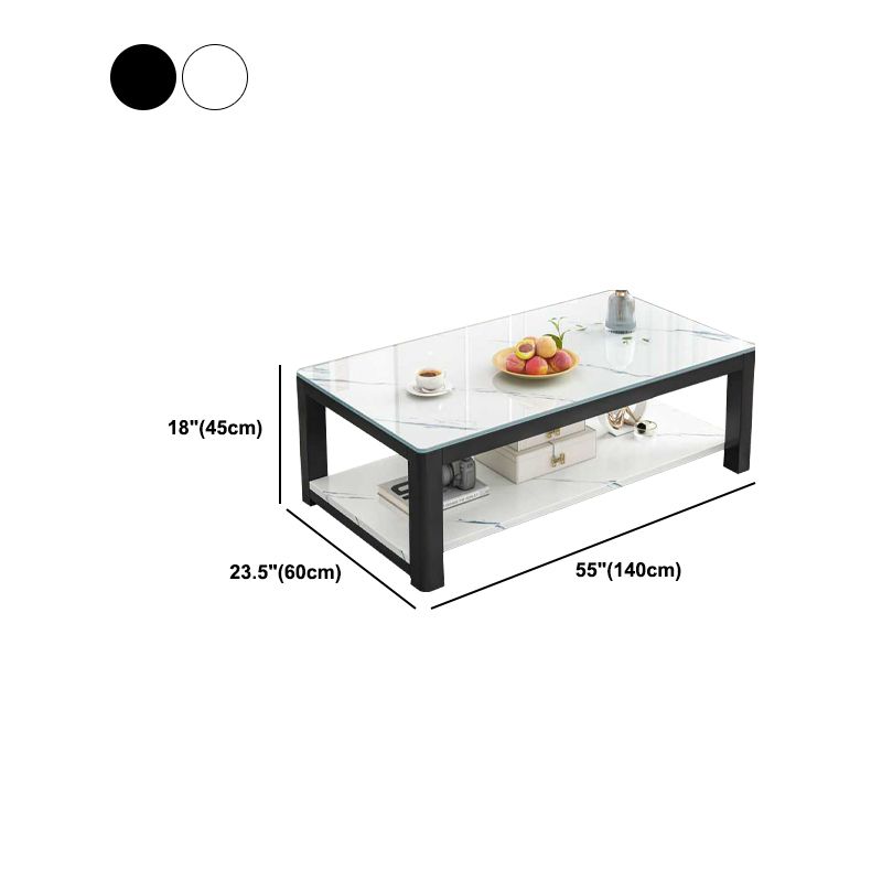 4 Legs Base Design Rectangular Glass/wood Table Modern Style Coffee Table