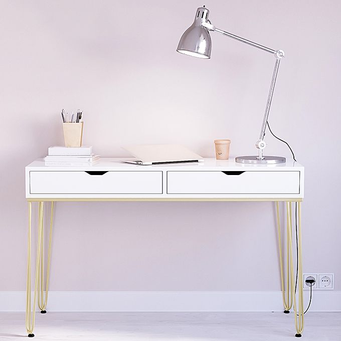 15 "Wide Glam Writing Desk rechthoekig wit houten bureau