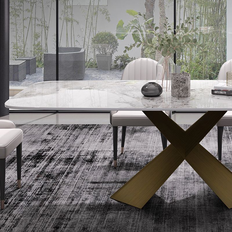 Sintered Stone Top Dining Table for Restaurant Luxury Rectangle Table with Metal Pedestal Clearhalo ' dining_table' 'Dining Tables & Seating' 'Dining Tables' 'furn' 'furn_dining_table' 'Furniture' 'furniture_dining_table' 'Kitchen & Dining Furniture' 'kitchen&dining_furn' 'kitchen' 'kitchen_dining_table' 1200x1200_7d645e96-deb2-4bc8-9492-aa3db393fc10