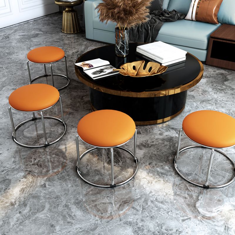 Glam Velvet Pouf Ottoman Plain Round Metal Frame Fade Resistant Boucle Pouf