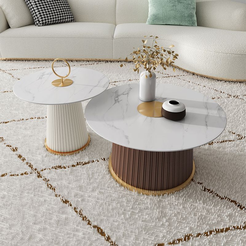 Modern Metal Cocktail Table Round Pedestal Coffee Table - White