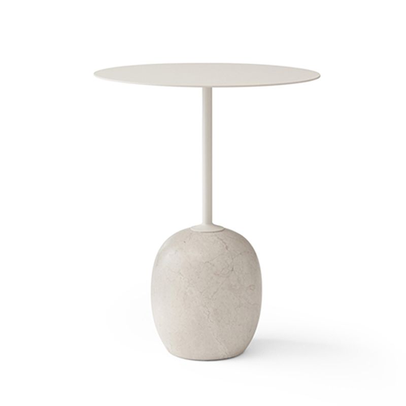 Mid-Century Metal Round Top Side Table Marble Pedestal End Table