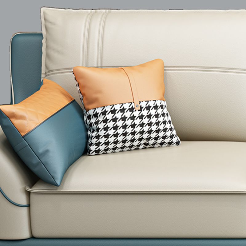 Scandinavian Faux Leather Sectional in Beige 35.43" Tall Sectional Clearhalo 'furn' 'furn_sectionals' 'Furniture' 'Living Room Furniture' 'Sectionals' 1200x1200_7d762cbe-47d9-4459-aadf-310a40327ec5