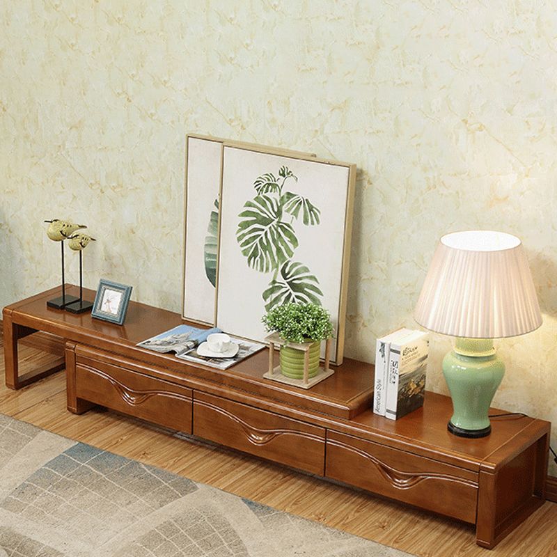 Soporte tradicional para TV, consola de soporte para TV de madera de caucho con cajones