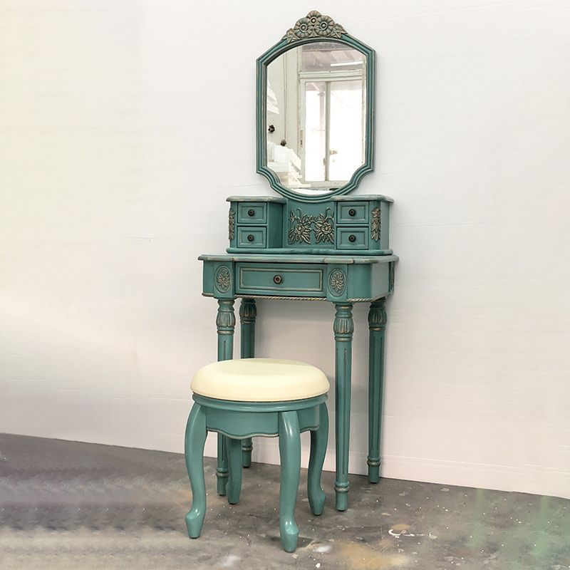 Eiken ijdelheid set met ontlasting 64.17 "Hoge ijdelheid met lade en spiegel