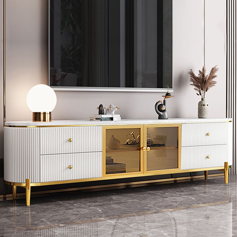 Console TV all'angolo bianco da 23 pollici e console multimediale, supporto TV in ardesia per TV con cassetti