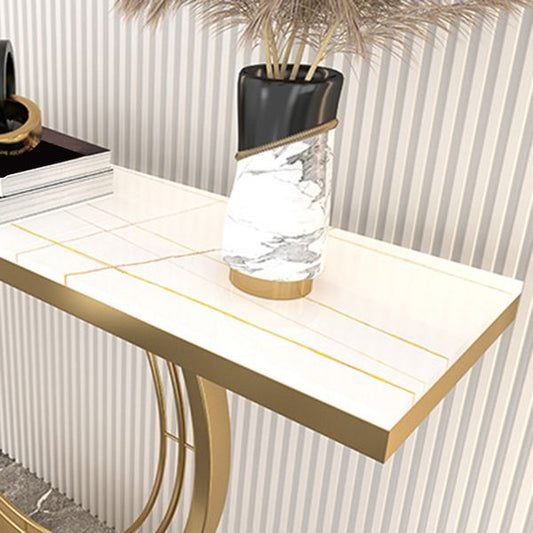 Glam Rectangle Console Table 31.5" Tall Stone Accent Table with 1 Shelf
