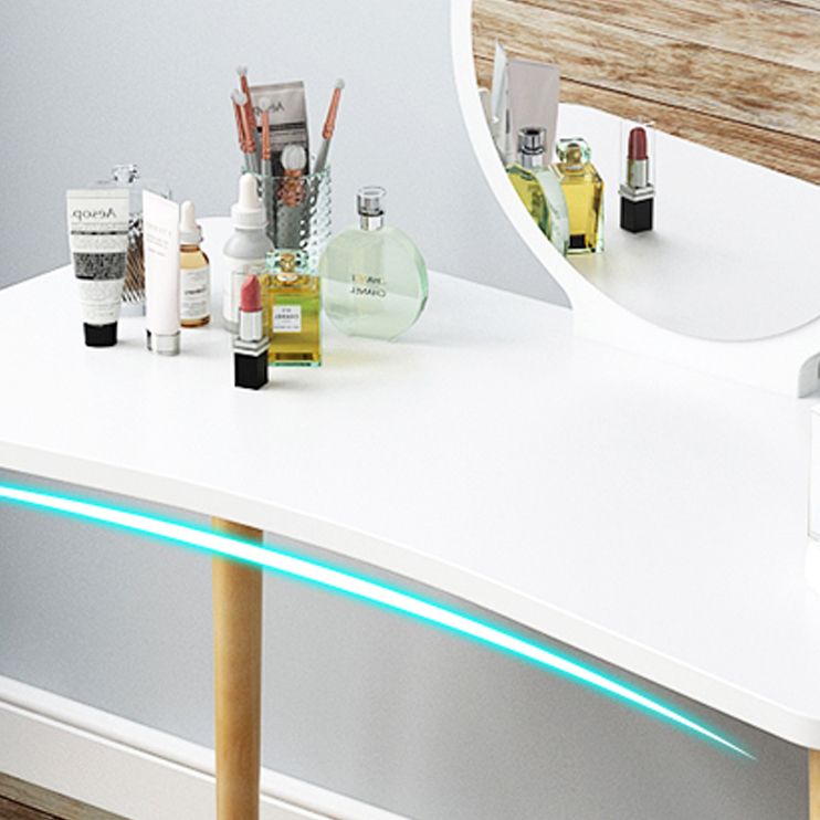 Modern Wood Make-up Vanity Mirrored Dressing Table Stool Set